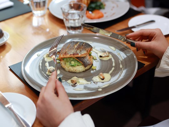 Fish dish in restaurant